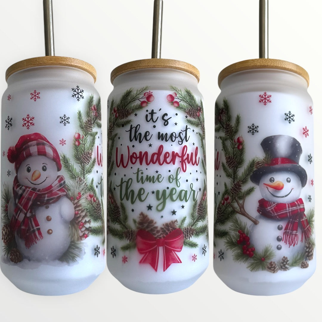 Christmas 18oz Frosted Glass Tumbler With Bamboo Lid