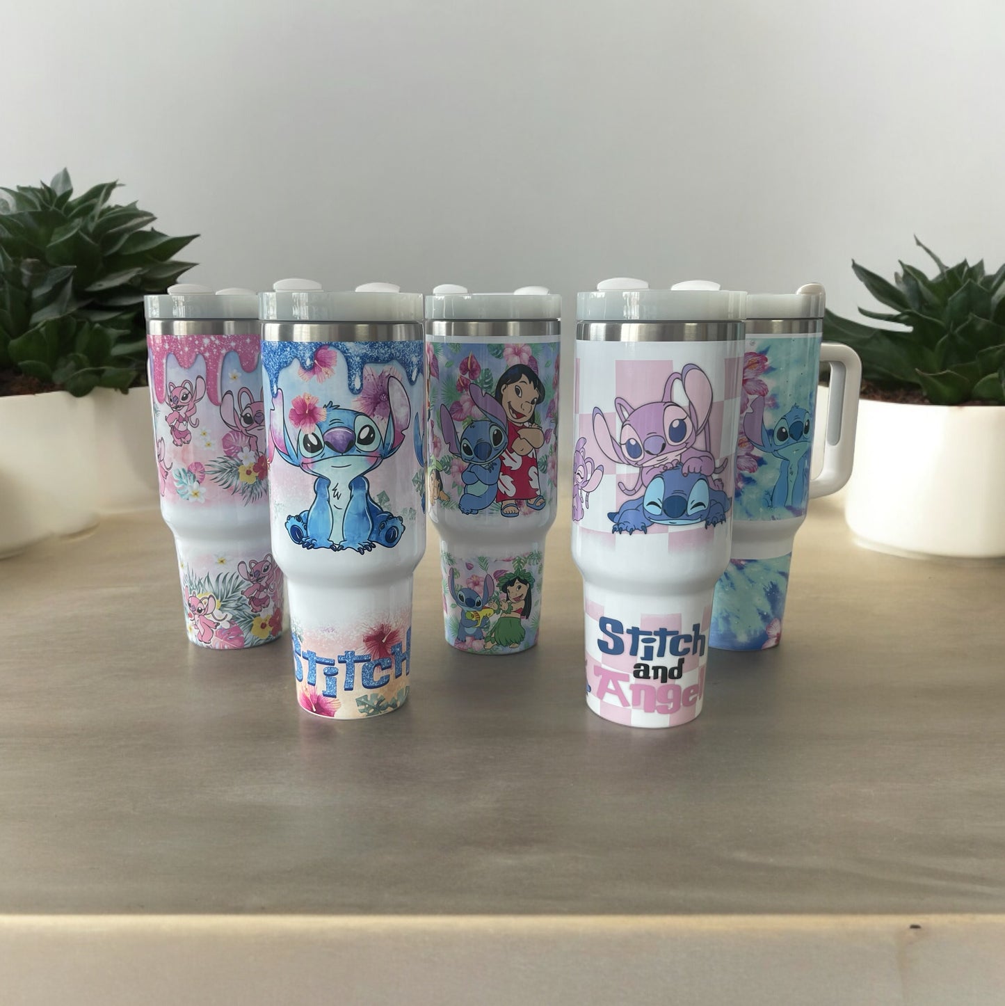 Stitch and Angel Checkered 30oz/40oz Quencher Tumbler with Optional Personalisation