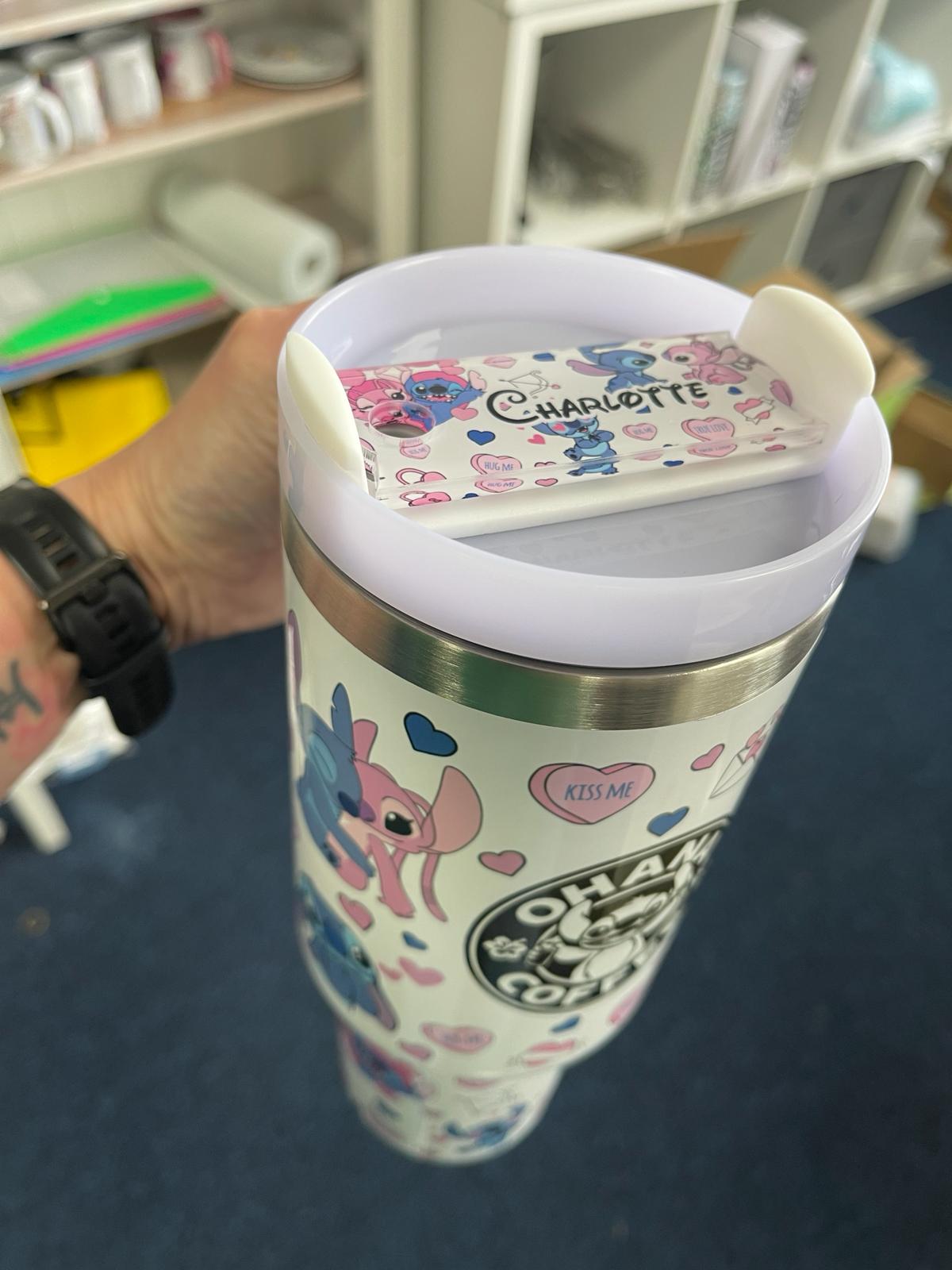 Stitch and Angel Valentine 30oz/40oz Quencher Tumbler with Optional Personalisation