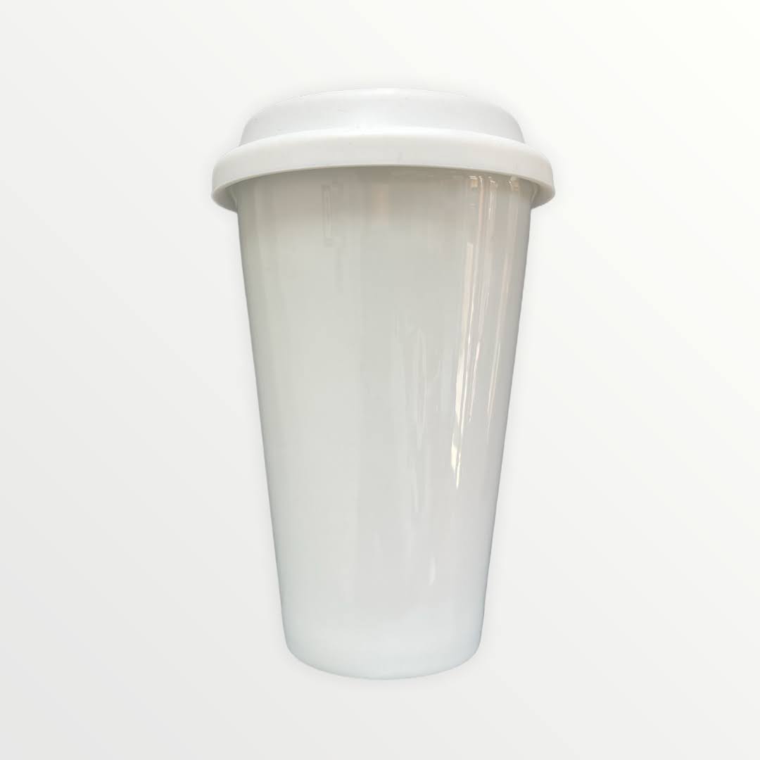 Personalised Ceramic Travel Mug With Silicone Lid Double Wall and Pink Flower