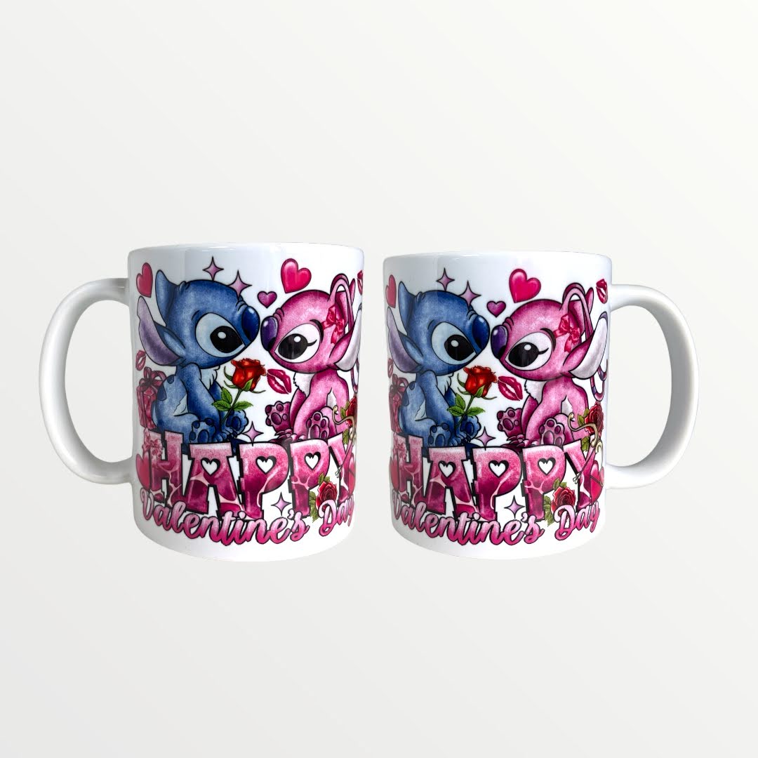Stitch and Angel Valentine Mug With Optional Personalisation