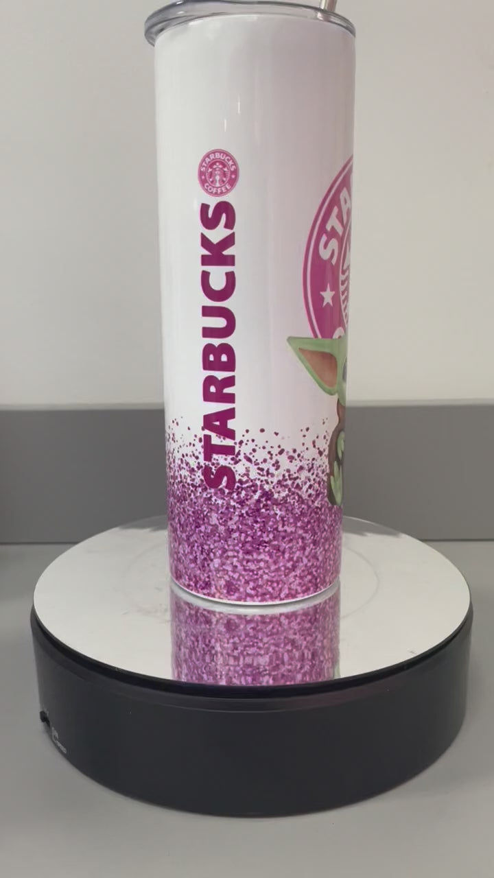 Starbucks Pink Glitter Yoda 20oz Skinny Tumbler — Starbucks Pink Glitter  Yoda 20oz Skinny Tumbler