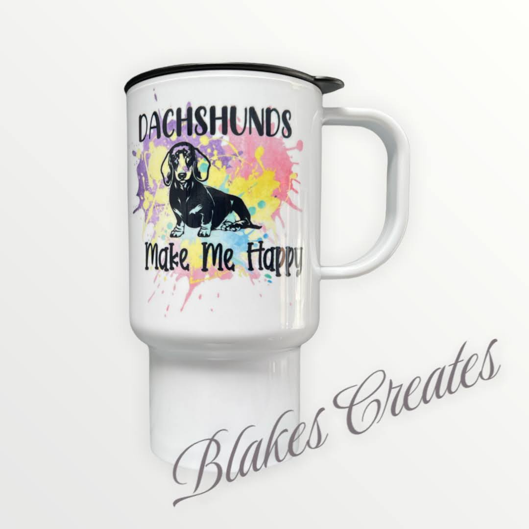 Dachshunds Make me Happy 14oz Polymer Travel Mug 