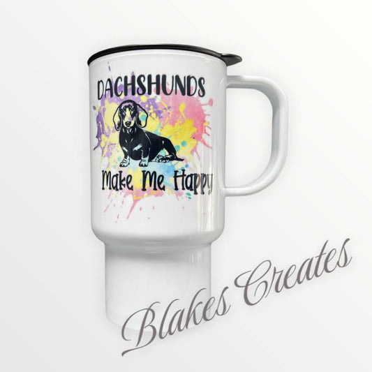 Dachshunds Make me Happy 14oz Polymer Travel Mug 